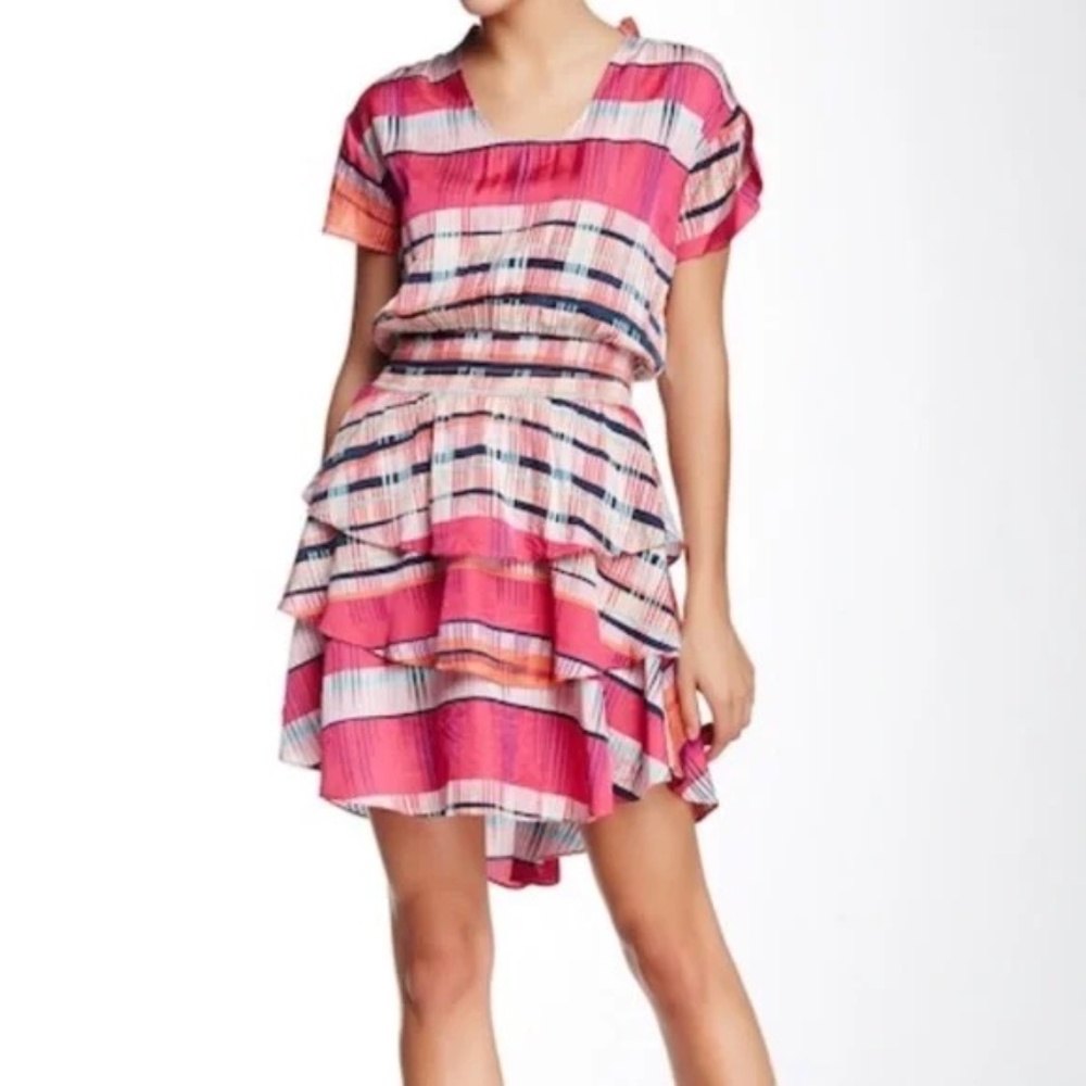 NWOT SMOCK-WAIST PLAID RUFFLED DRESS TULIP SLEEVES